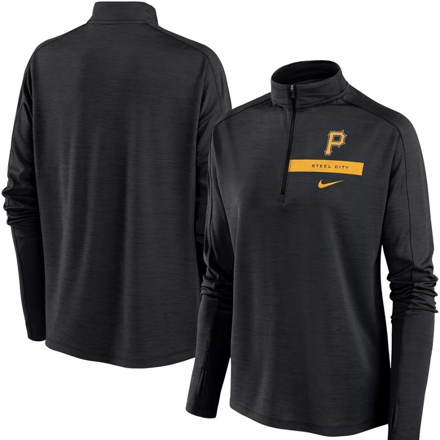 Clothing * | Women'S Nike Black Pittsburgh Pirates Primetime Local Touch Pacer Quarter-Zip Top