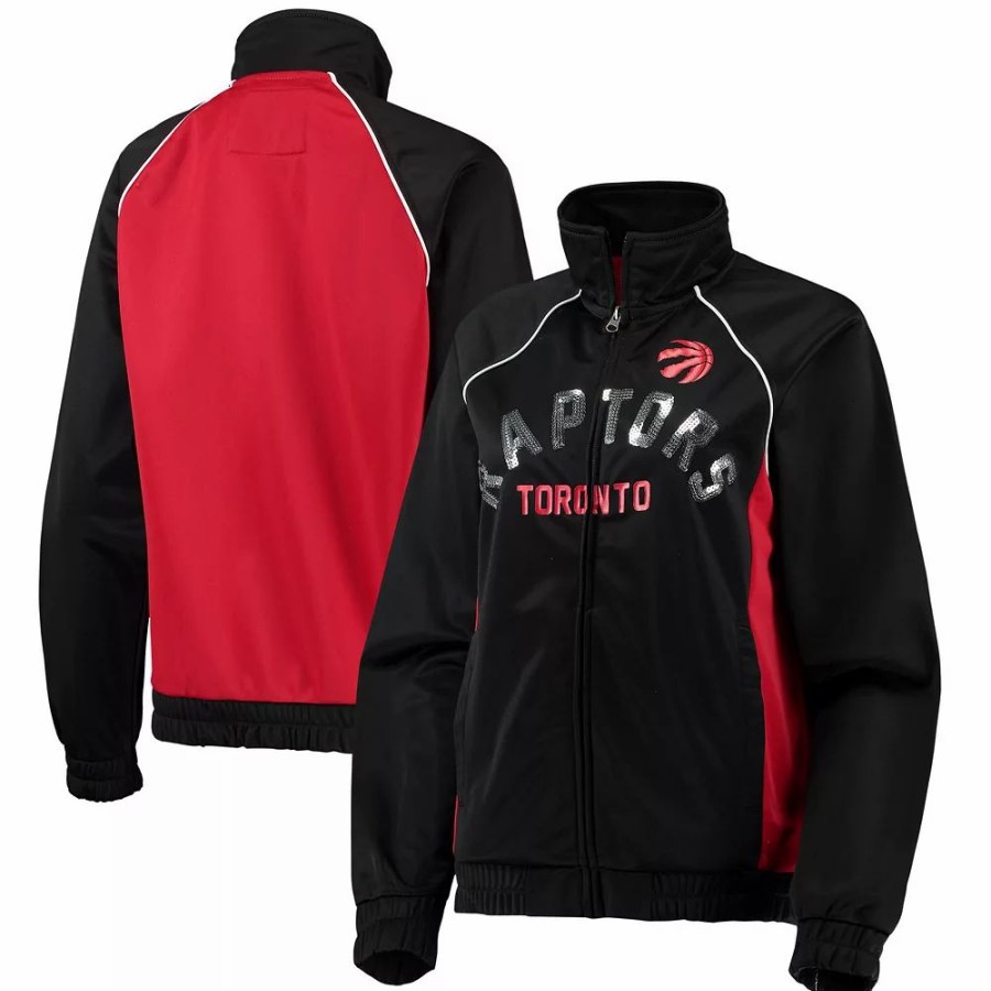 Clothing * | Women'S G-Iii 4Her By Carl Banks Black/Red Toronto Raptors Backfield Raglan Full-Zip Track Jacket