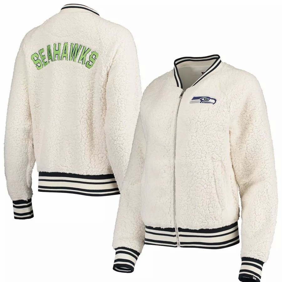 Clothing * | Women'S New Era Cream Seattle Seahawks Sherpa Full-Zip Jacket