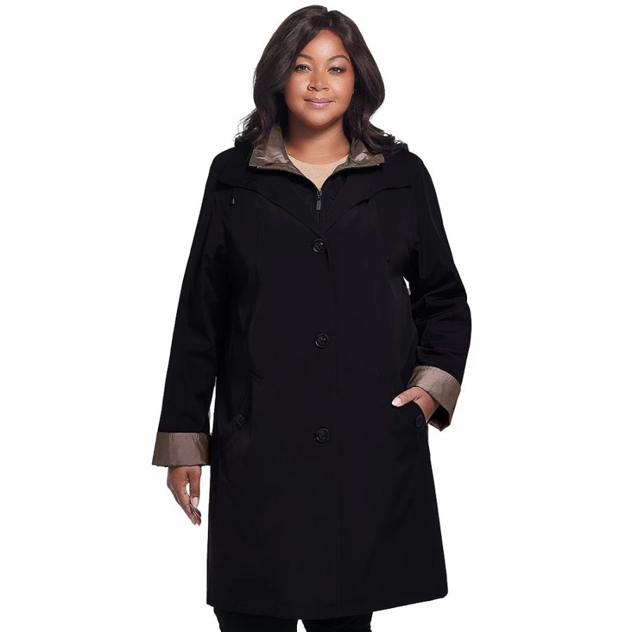 Clothing * | Plus Size Gallery Contrast-Trim Hood Rain Jacket