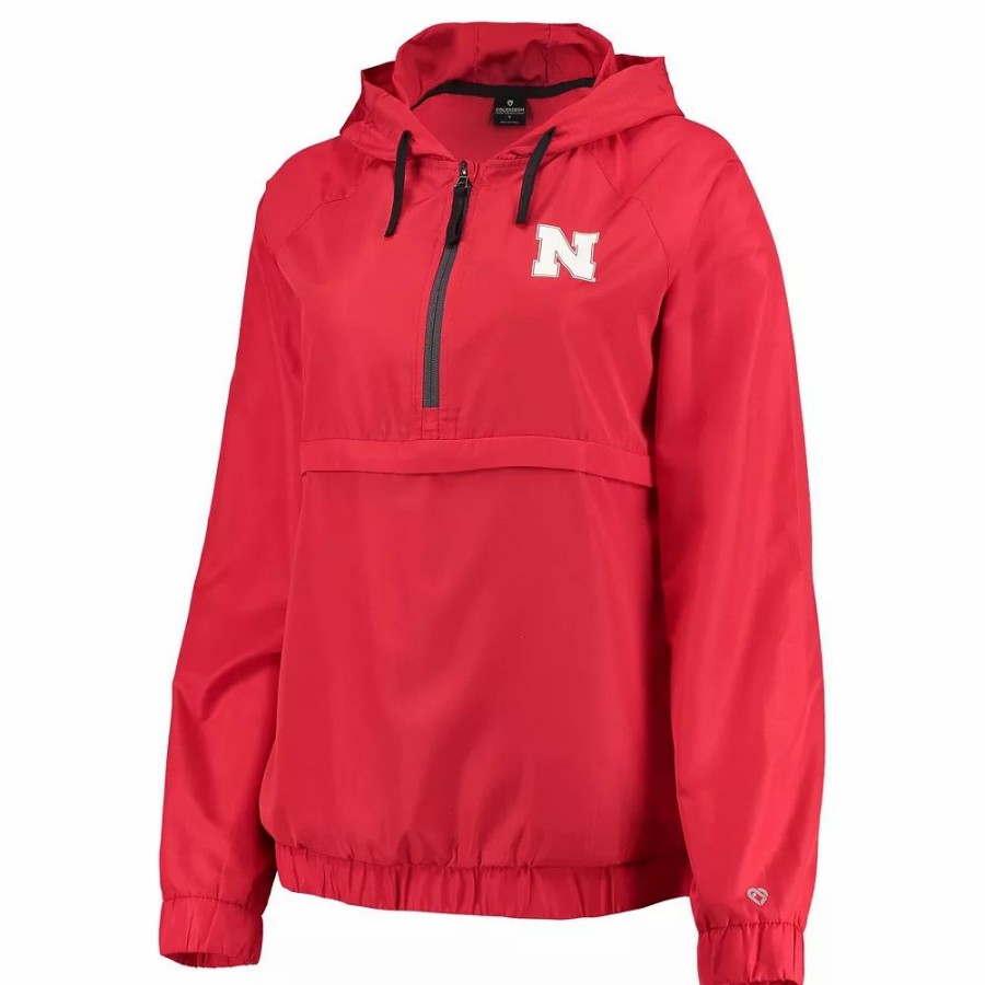 Clothing * | Women'S Colosseum Scarlet Nebraska Huskers Doodling Packable Anorak Half-Zip Hoodie Jacket