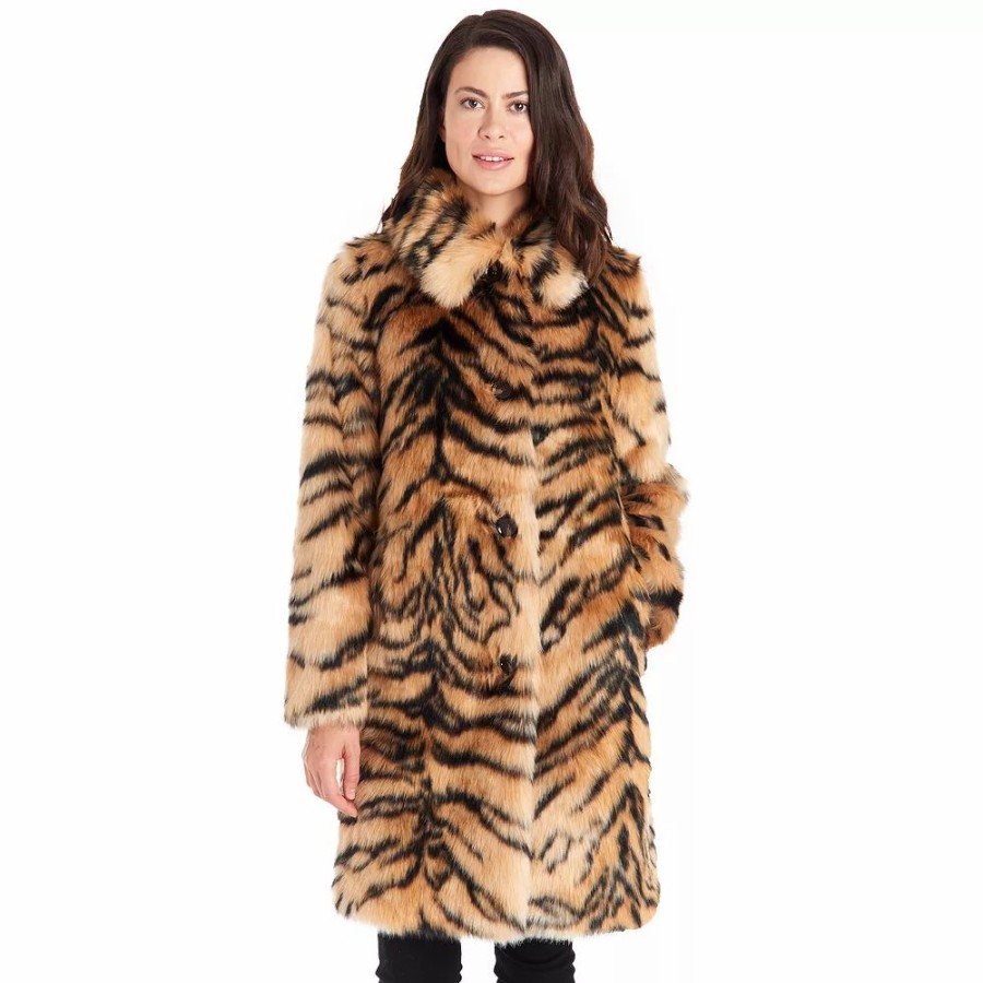 Clothing * | Women'S Fleet Street Faux-Fur Tiger Print Coat