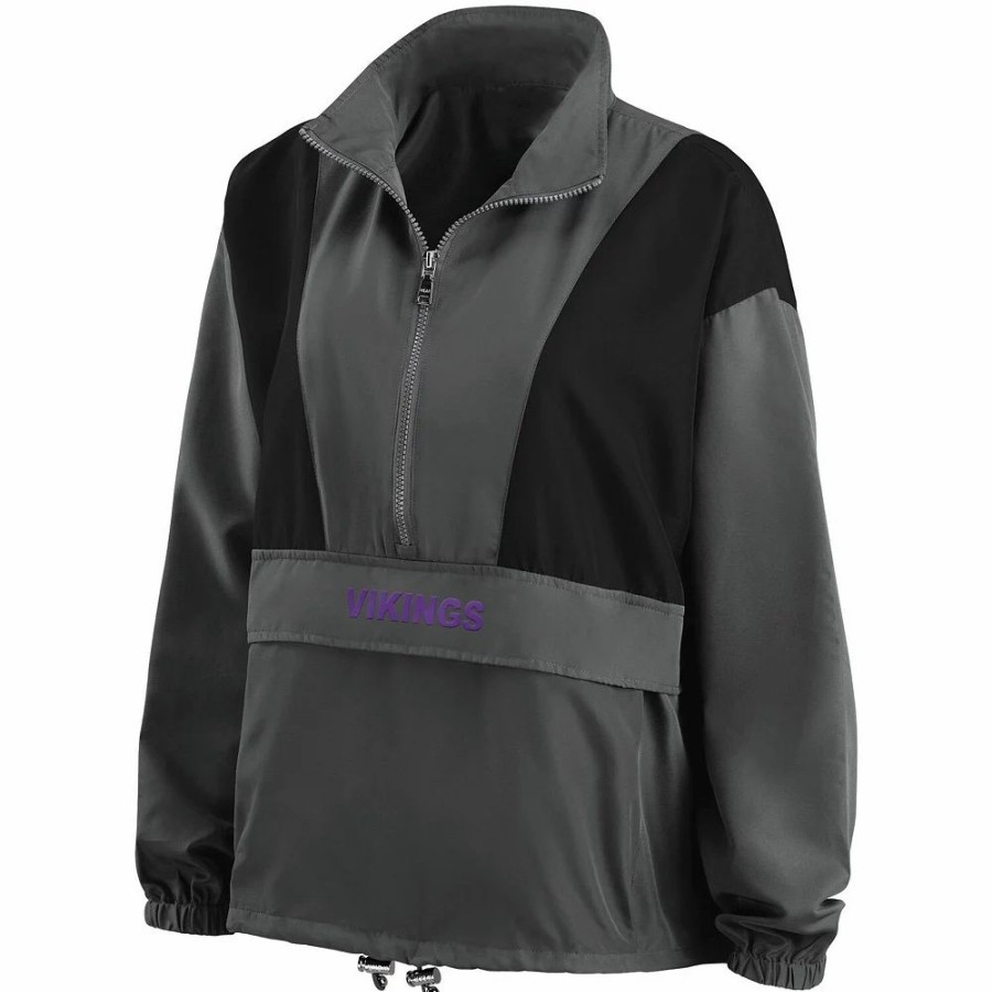 Clothing * | Women'S Wear By Erin Andrews Charcoal Minnesota Vikings Popover Packable Half-Zip Jacket