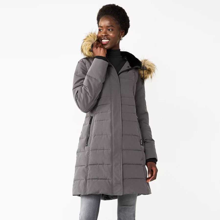 Clothing * | Women'S Nine West Faux-Fur Hood Puffer Jacket