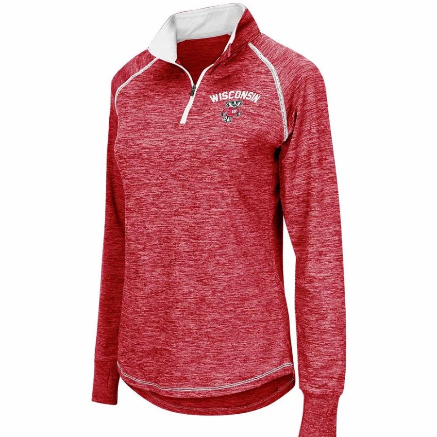 Clothing * | Women'S Colosseum Red Wisconsin Badgers Bikram Quarter-Zip Pullover Jacket