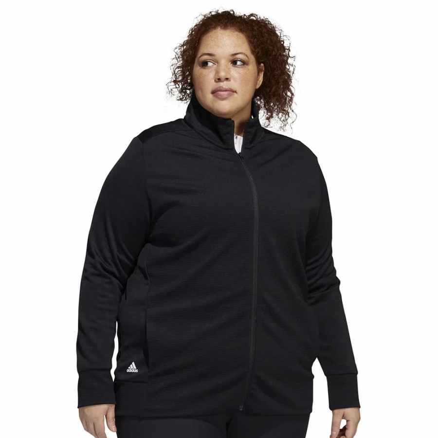 Clothing * | Plus Size Adidas Textured Full-Zip Jacket Black