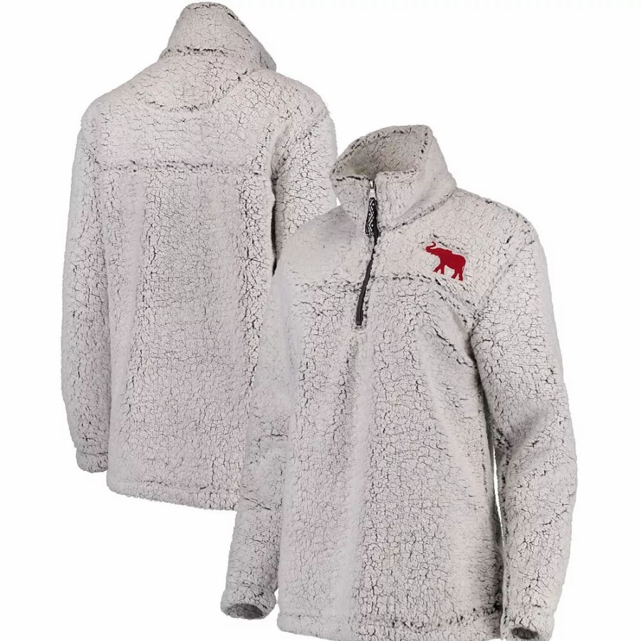 Clothing * | Women'S Gray Alabama Crimson Tide Sherpa Super-Soft Quarter-Zip Pullover Jacket