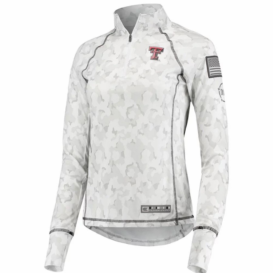 Clothing * | Women'S Colosseum White Texas Tech Red Raiders Oht Military Appreciation Officer Arctic Camo 1/4-Zip Jacket