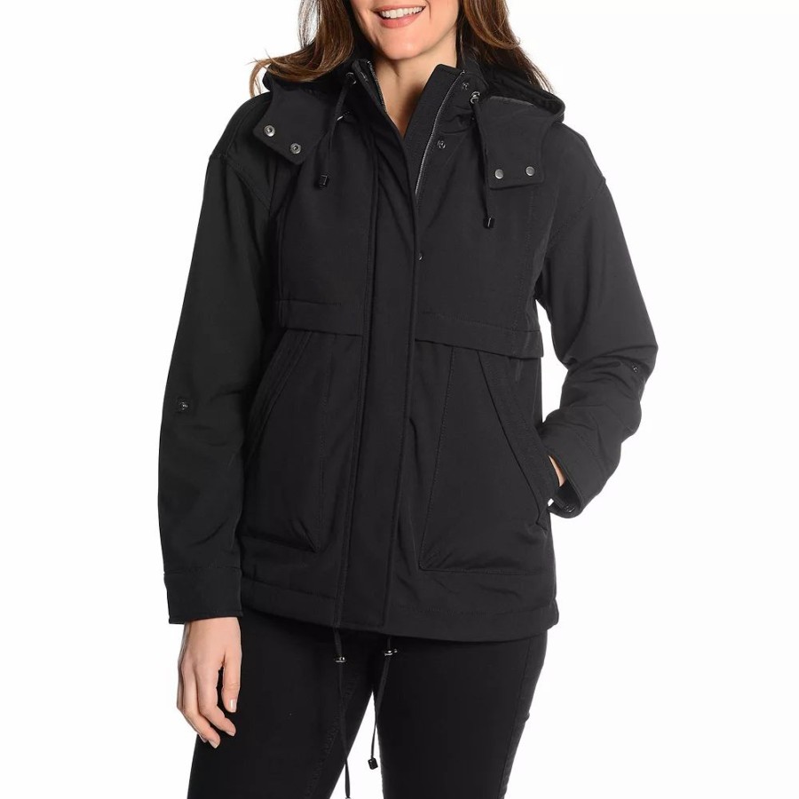 Clothing * | Women'S Fleet Street Removable Hood Soft Shell Jacket Black