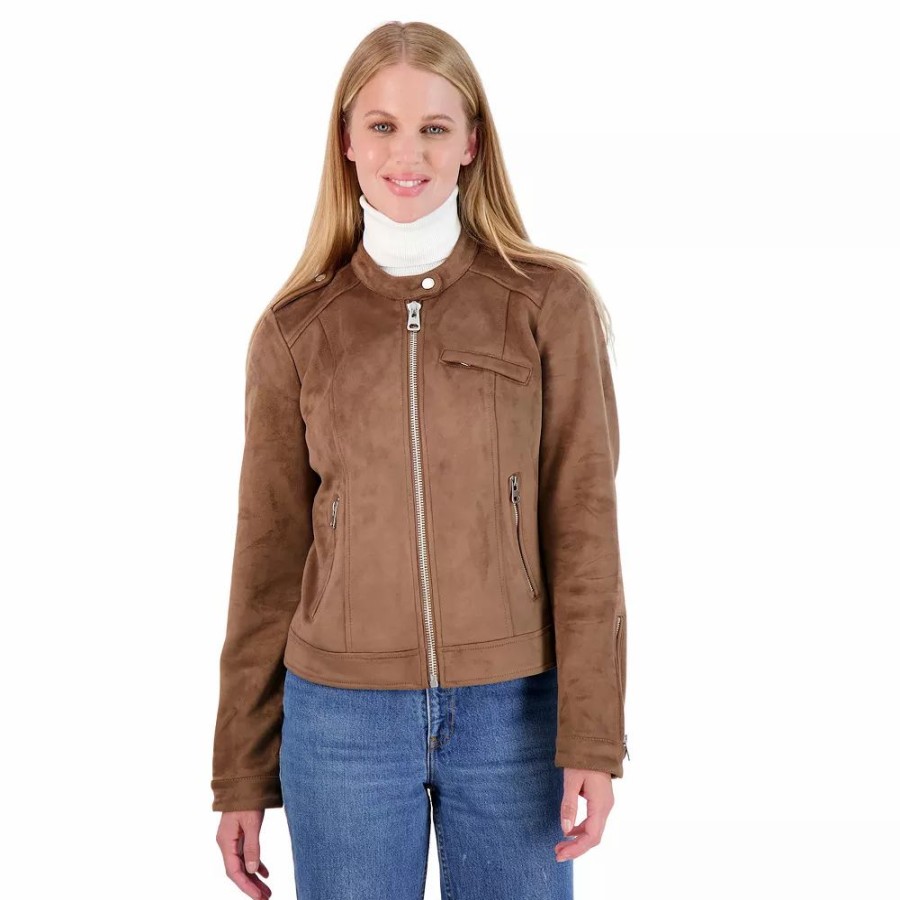 Clothing * | Womens Sebby Collection Women'S Sebby Bonded Faux Suede Racing Jacket