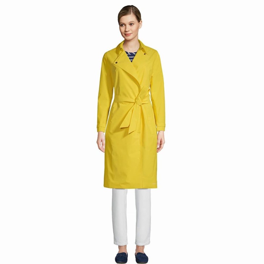 Clothing * | Petite Lands' End Water-Resistant Modern Trench Coat Bright Sun