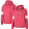 Clothing * | Women'S Colosseum Red Wisconsin Badgers Mia Striped Full-Snap Hoodie Jacket