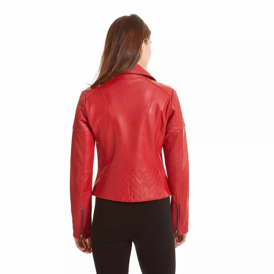 Clothing * | Women'S Excelled Asymmetrical Leather Motorcycle Jacket Red