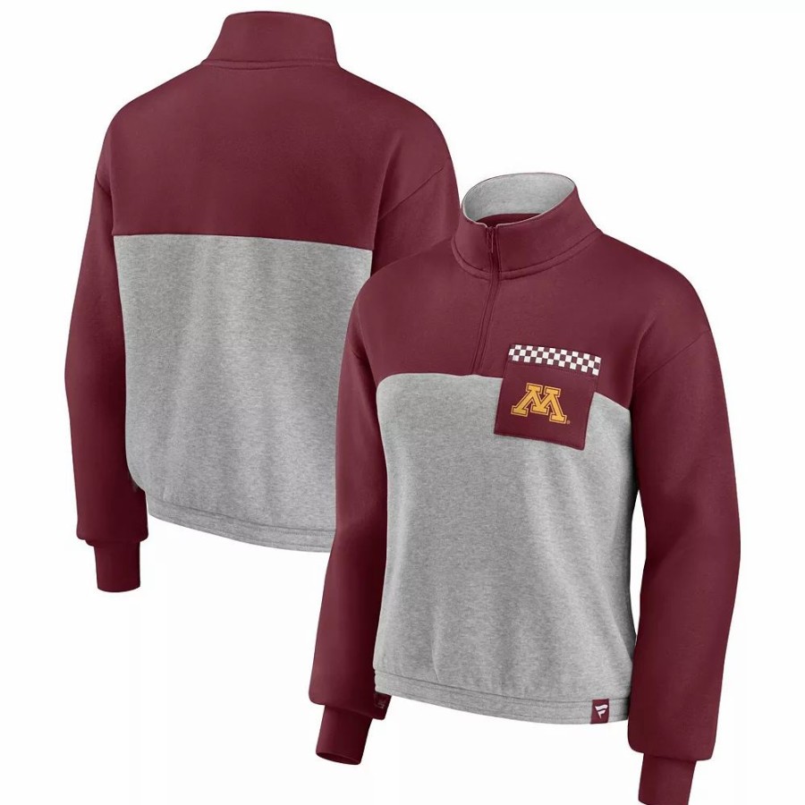 Clothing * | Women'S Fanatics Branded Maroon/Heathered Gray Minnesota Golden Gophers Sideline To Sideline Colorblock Quarter-Zip Jacket