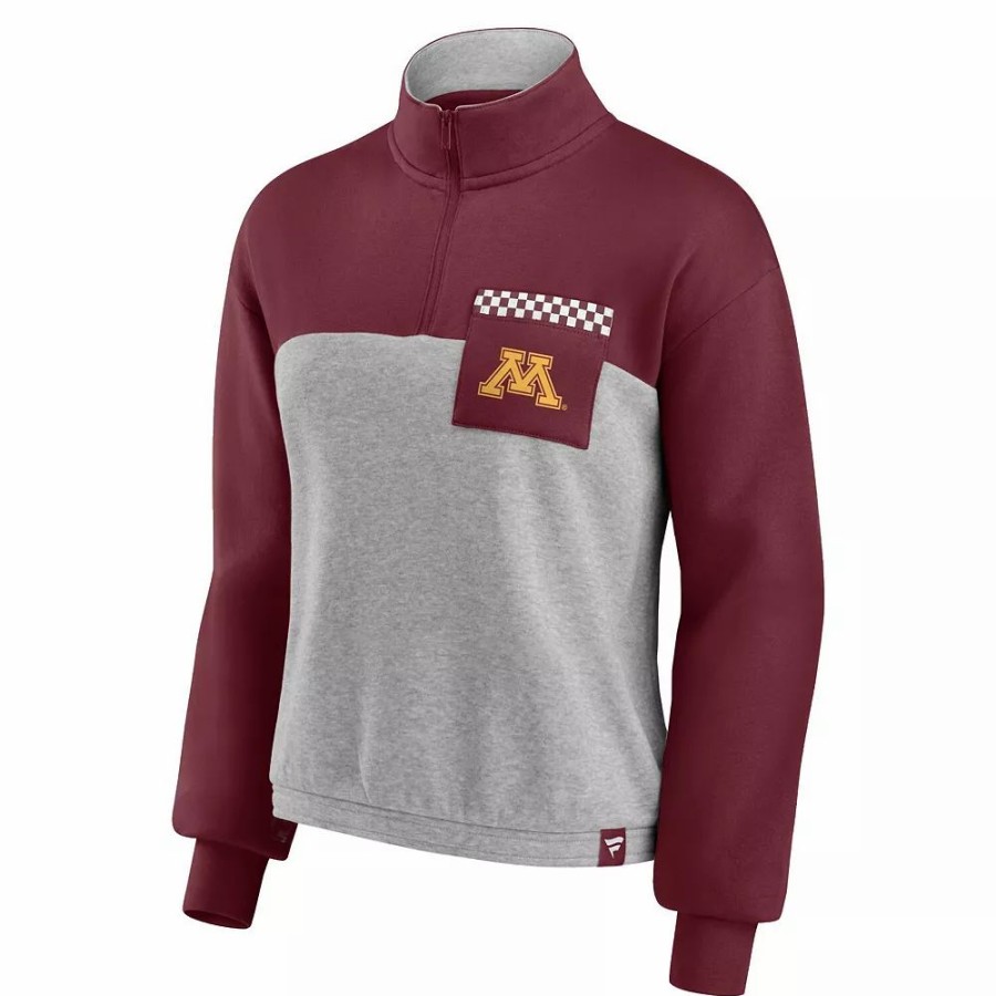 Clothing * | Women'S Fanatics Branded Maroon/Heathered Gray Minnesota Golden Gophers Sideline To Sideline Colorblock Quarter-Zip Jacket