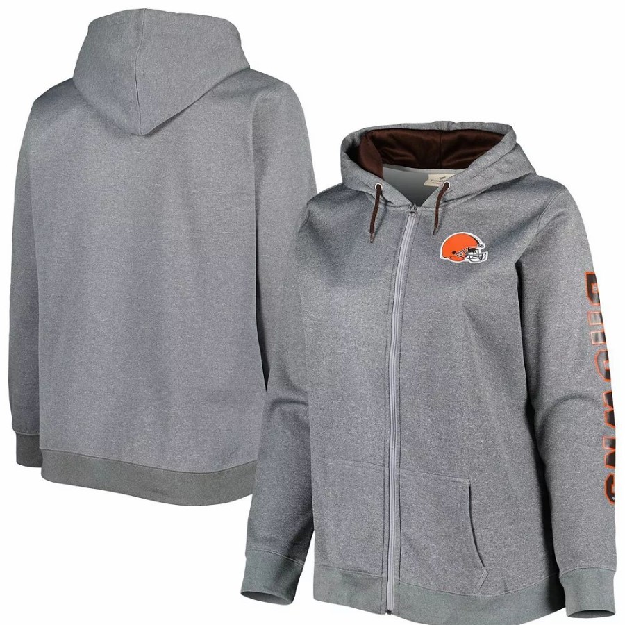 Clothing * | Women'S Heather Charcoal Cleveland Browns Plus Size Fleece Full-Zip Hoodie Jacket