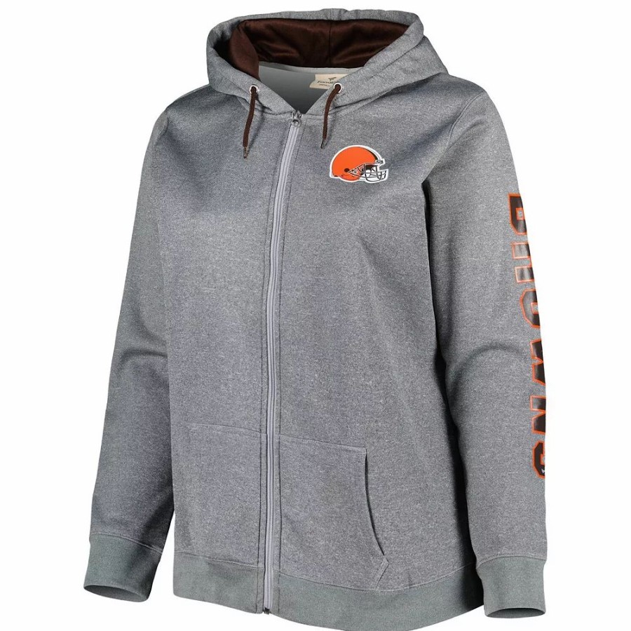 Clothing * | Women'S Heather Charcoal Cleveland Browns Plus Size Fleece Full-Zip Hoodie Jacket