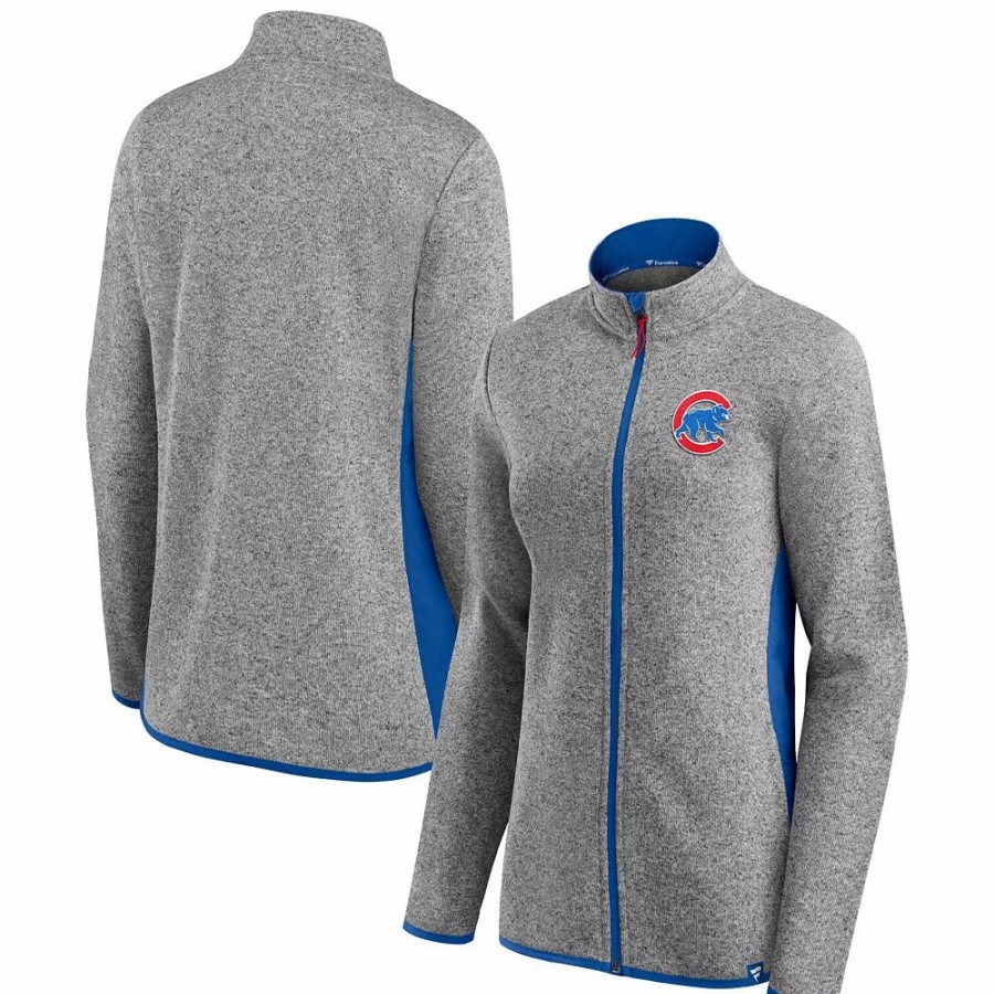 Clothing * | Women'S Fanatics Branded Heathered Charcoal Chicago Cubs Primary Logo Fleece Full-Zip Jacket