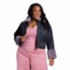 Clothing * | Poetic Justice Women'S Plus Size Zip Up Faux Fur Trim Trucker Jacket