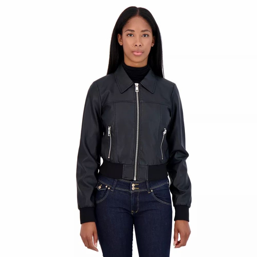 Clothing * | Women'S Sebby Collection Faux Leather Bomber Jacket