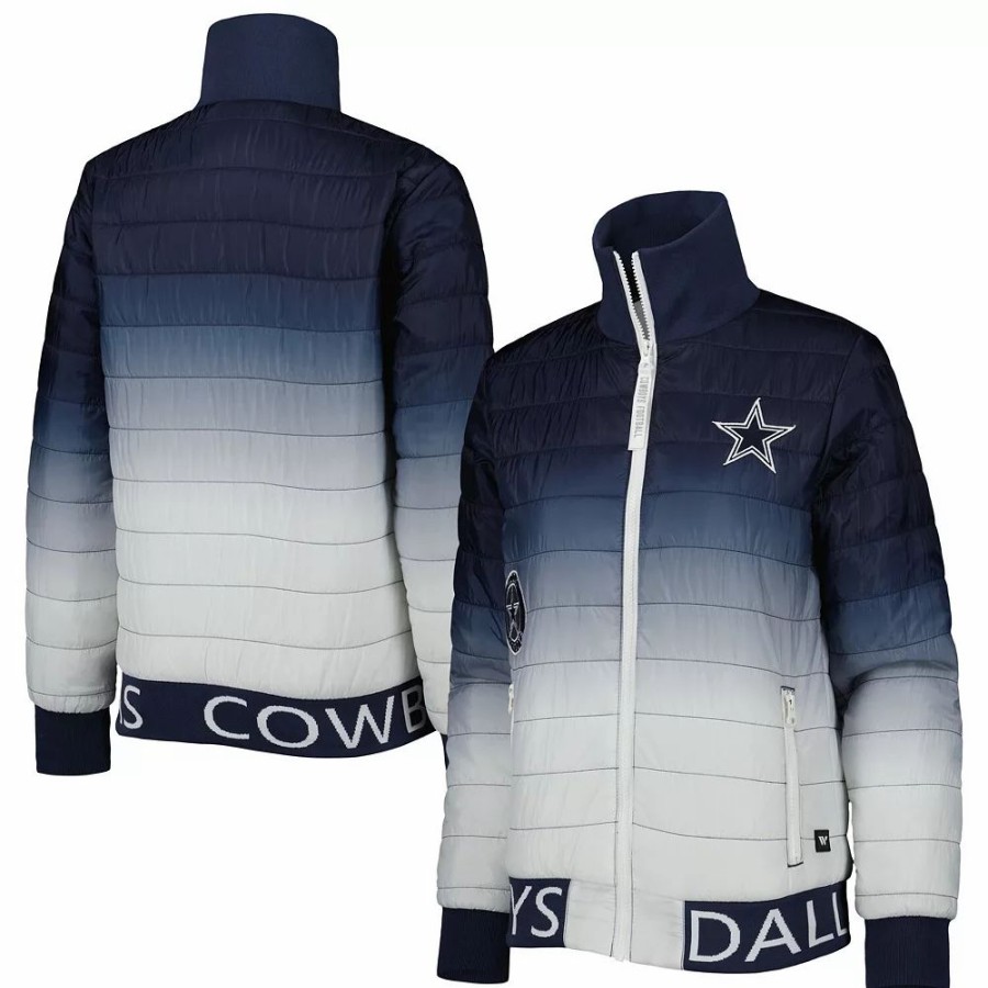 Clothing * | Women'S The Wild Collective Navy/Silver Dallas Cowboys Color Block Full-Zip Puffer Jacket