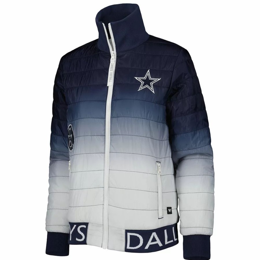 Clothing * | Women'S The Wild Collective Navy/Silver Dallas Cowboys Color Block Full-Zip Puffer Jacket