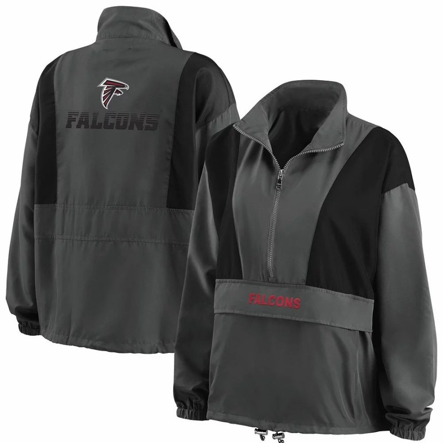 Clothing * | Women'S Wear By Erin Andrews Charcoal Atlanta Falcons Popover Packable Half-Zip Jacket