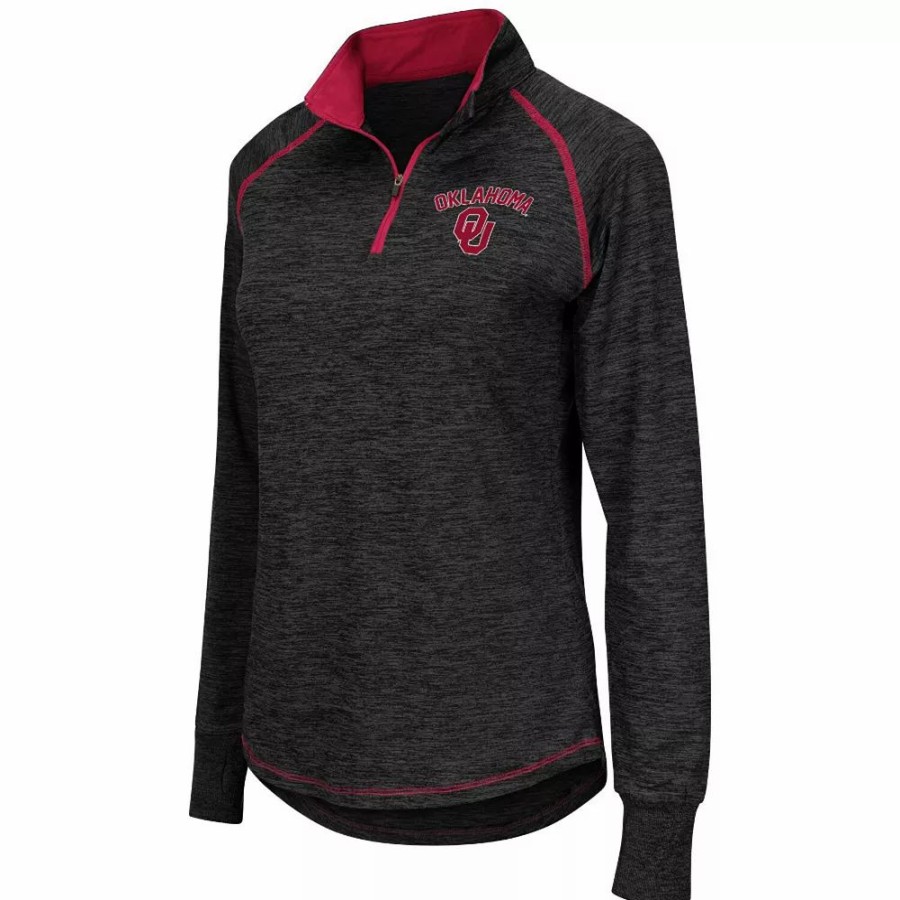 Clothing * | Women'S Colosseum Black Oklahoma Sooners Bikram 1/4 Zip Long Sleeve Jacket