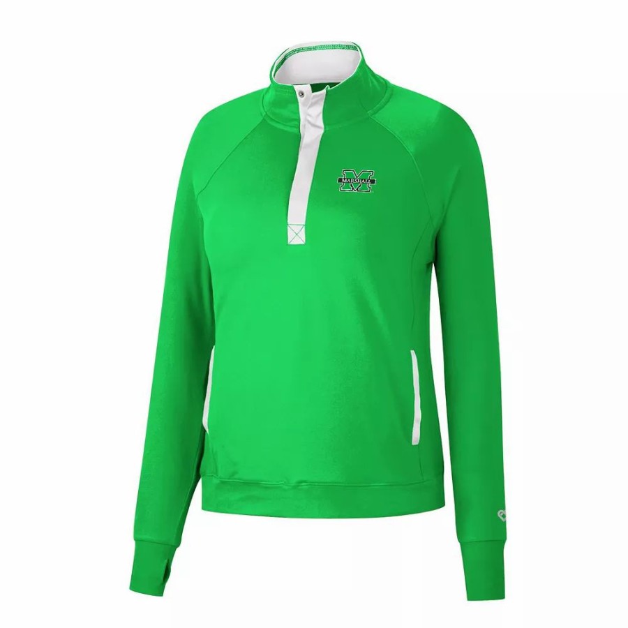 Clothing * | Women'S Colosseum Kelly Green Marshall Thundering Herd Kipling Raglan Quarter-Snap Top