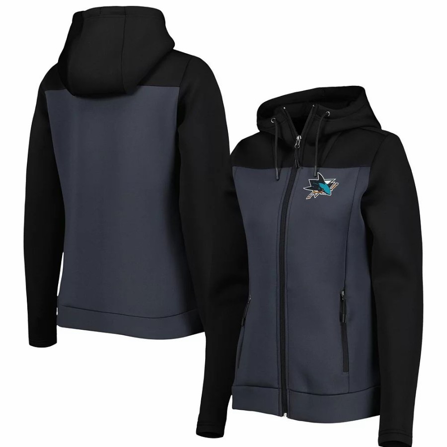 Clothing * | Women'S Antigua Black/Gray San Jose Sharks Protect Full-Zip Jacket