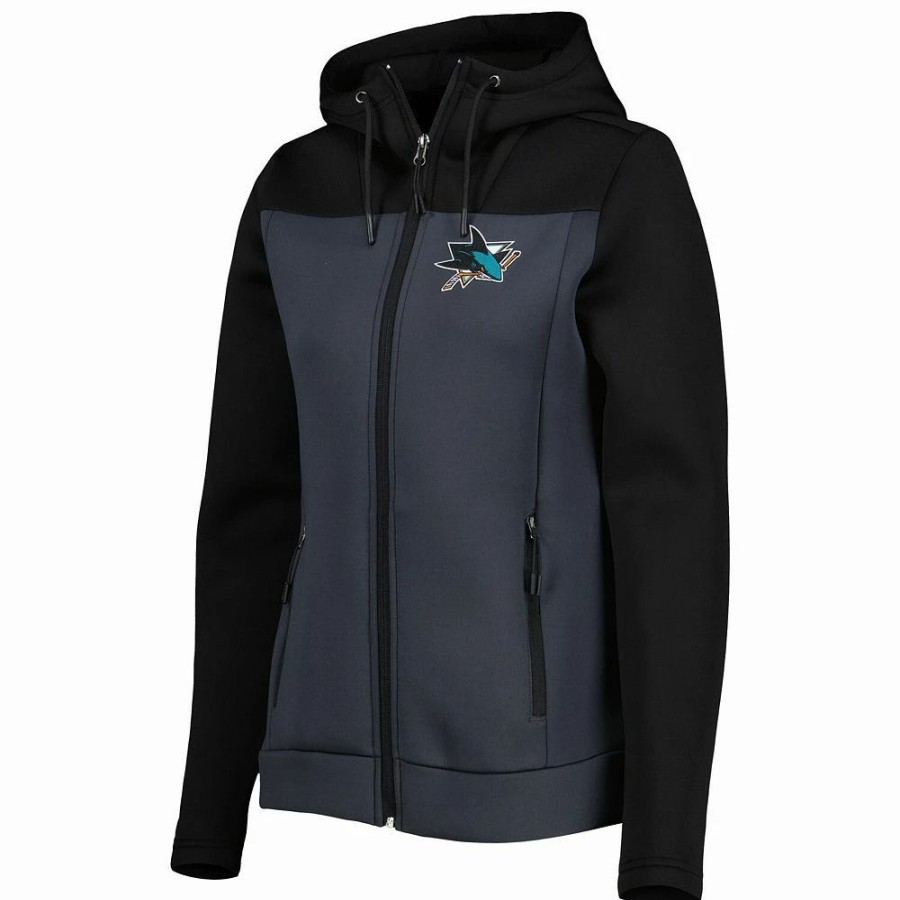 Clothing * | Women'S Antigua Black/Gray San Jose Sharks Protect Full-Zip Jacket