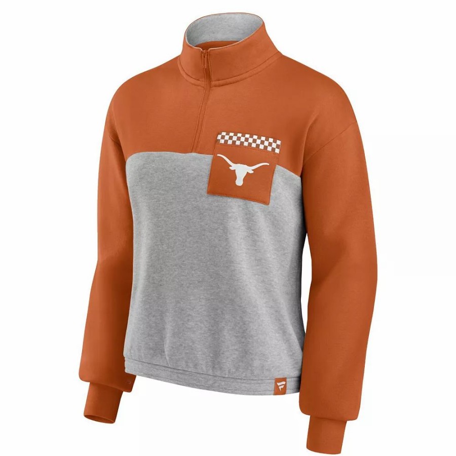 Clothing * | Women'S Fanatics Branded Texas Orange/Heathered Gray Texas Longhorns Sideline To Sideline Colorblock Quarter-Zip Jacket