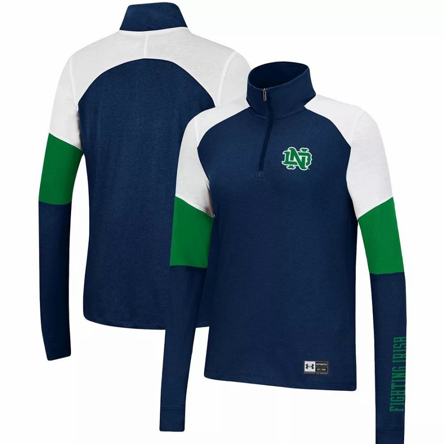 Clothing * | Women'S Under Armour Navy Notre Dame Fighting Irish Sleeve Hit Raglan Quarter-Zip Jacket