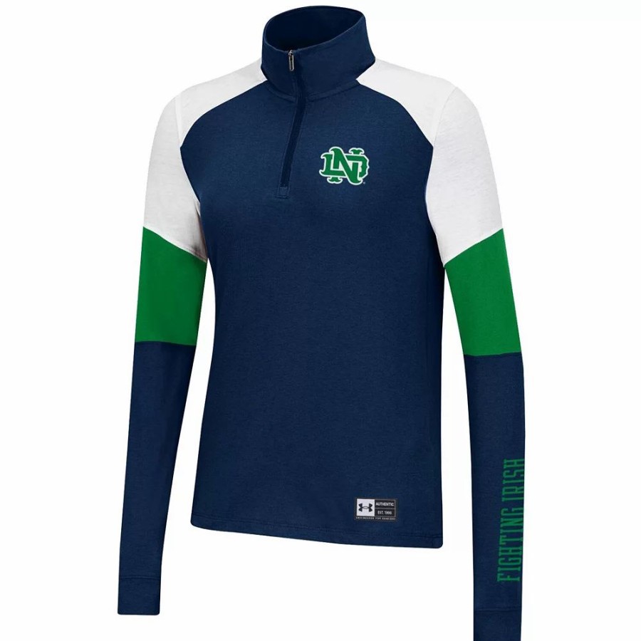 Clothing * | Women'S Under Armour Navy Notre Dame Fighting Irish Sleeve Hit Raglan Quarter-Zip Jacket