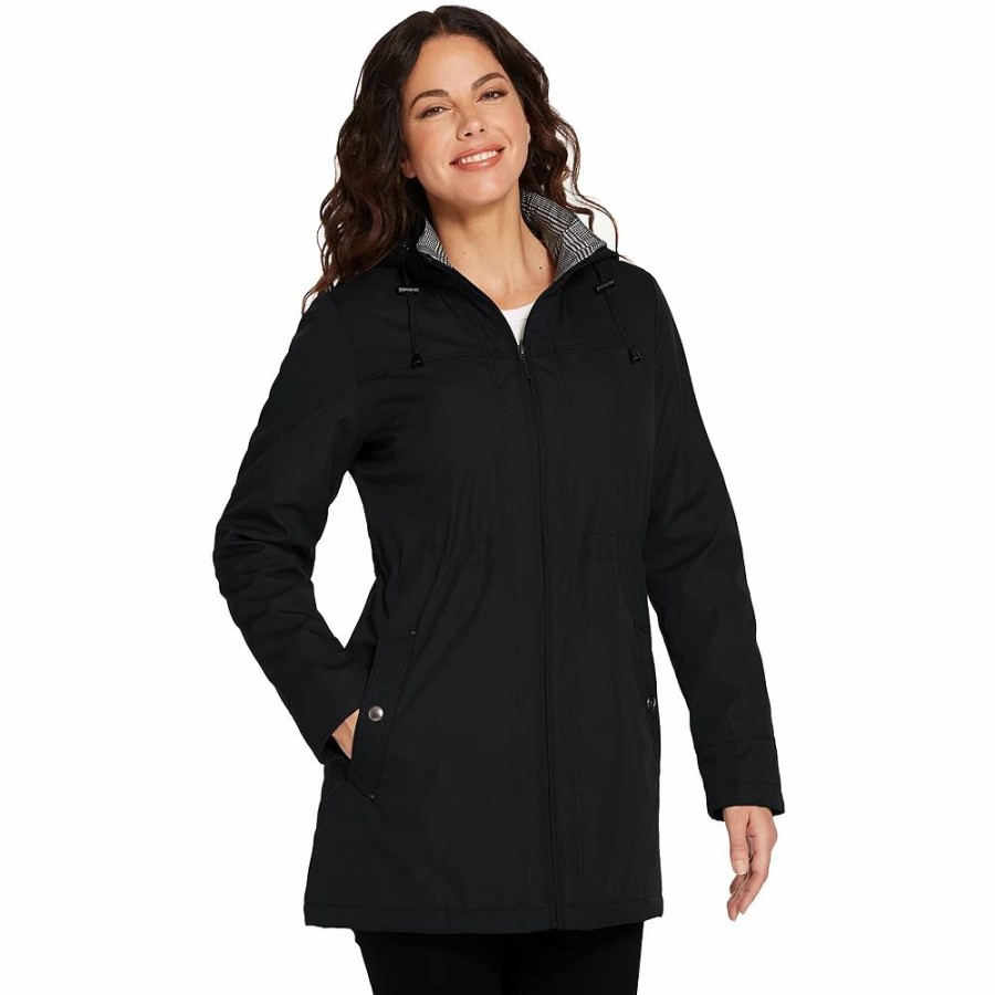 Clothing * | Women'S Weathercast Hooded Anorak Rain Jacket Black