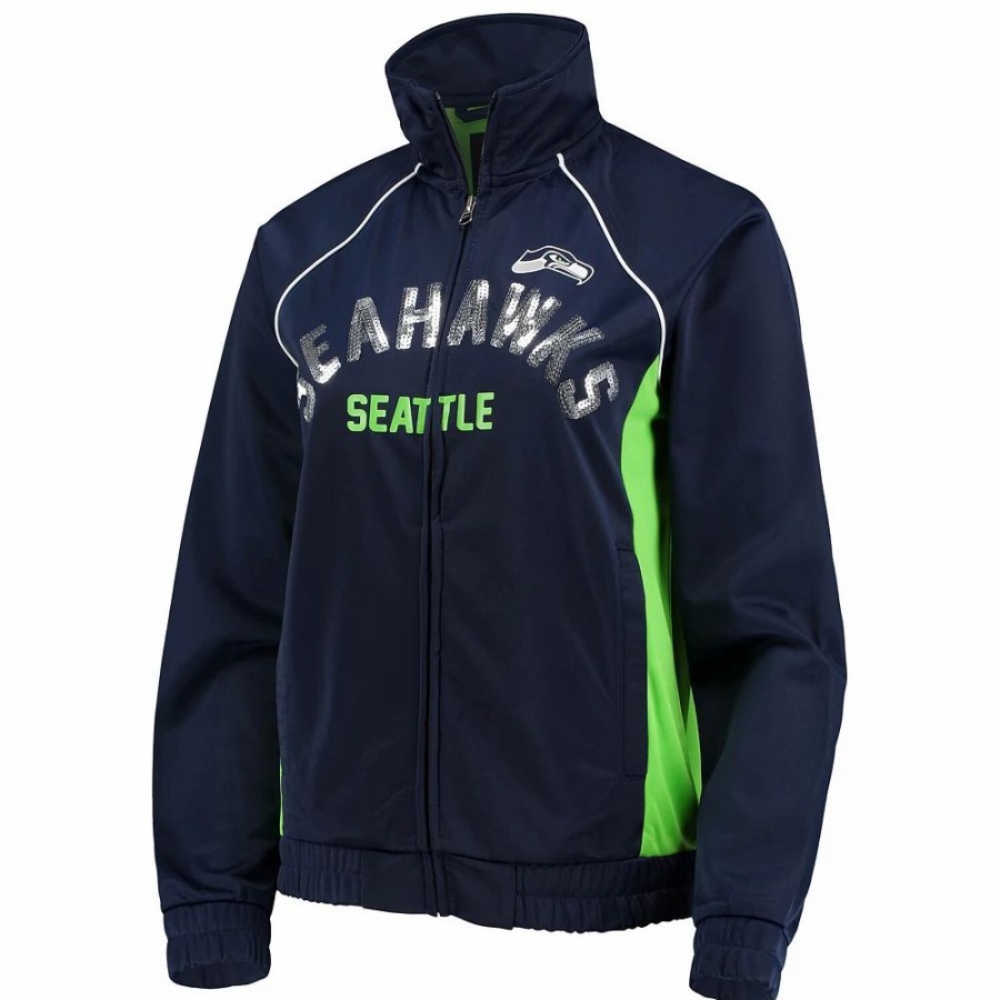 Clothing * | Women'S G-Iii 4Her By Carl Banks College Navy/Neon Green Seattle Seahawks Backfield Raglan Full-Zip Track Jacket