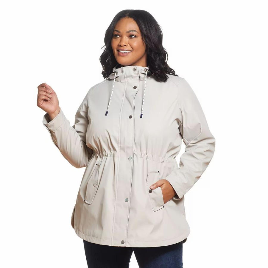 Clothing * | Plus Size Weathercast Hooded Nautical Anorak Jacket