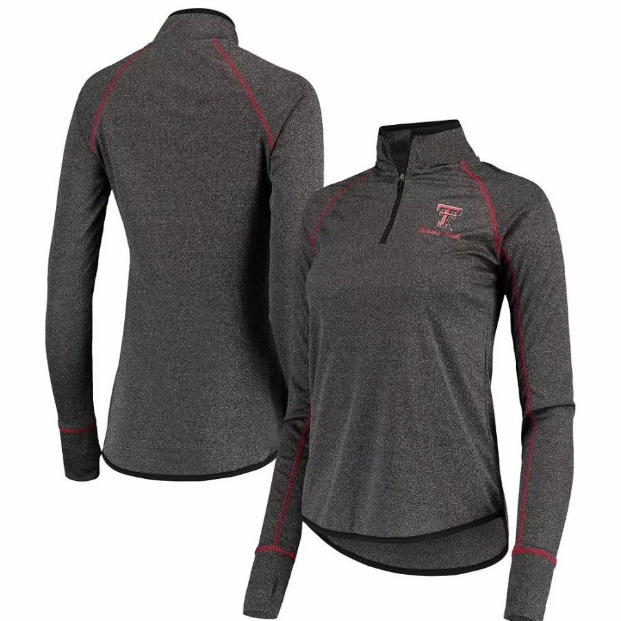 Clothing * | Women'S Colosseum Black Texas Tech Red Raiders Stingray Raglan Quarter-Zip Top