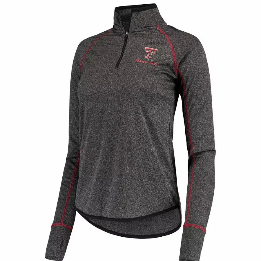 Clothing * | Women'S Colosseum Black Texas Tech Red Raiders Stingray Raglan Quarter-Zip Top