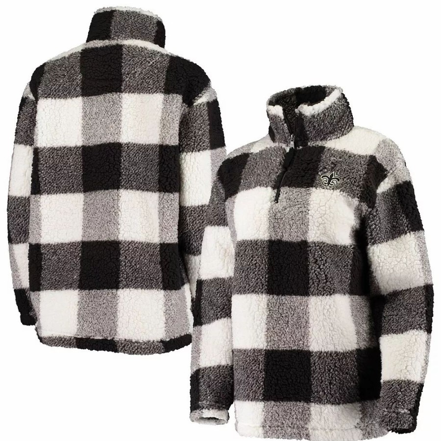 Clothing * | Women'S G-Iii 4Her By Carl Banks Black New Orleans Saints Sherpa Plaid Quarter-Zip Jacket