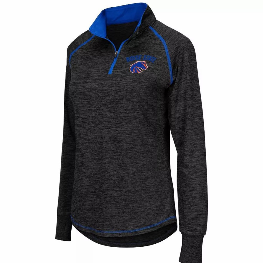 Clothing * | Women'S Colosseum Black Boise State Broncos Bikram 1/4 Zip Long Sleeve Jacket