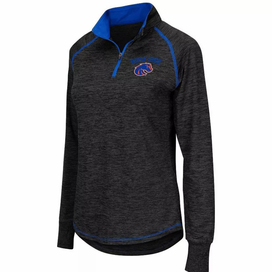 Clothing * | Women'S Colosseum Black Boise State Broncos Bikram 1/4 Zip Long Sleeve Jacket