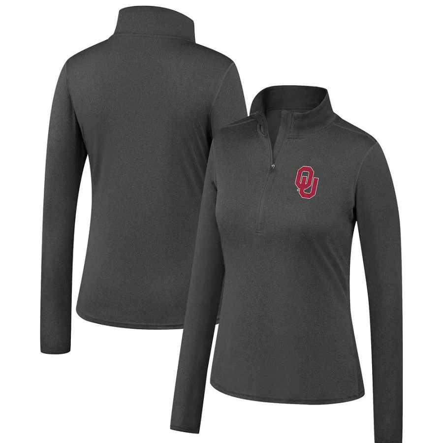 Clothing * | Women'S Top Of The World Heathered Charcoal Oklahoma Sooners Olympus Half-Zip Jacket