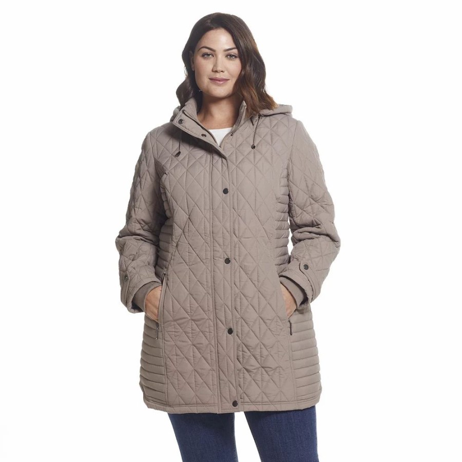 Clothing * | Plus Size Weathercast Hooded Quilted Walker Jacket