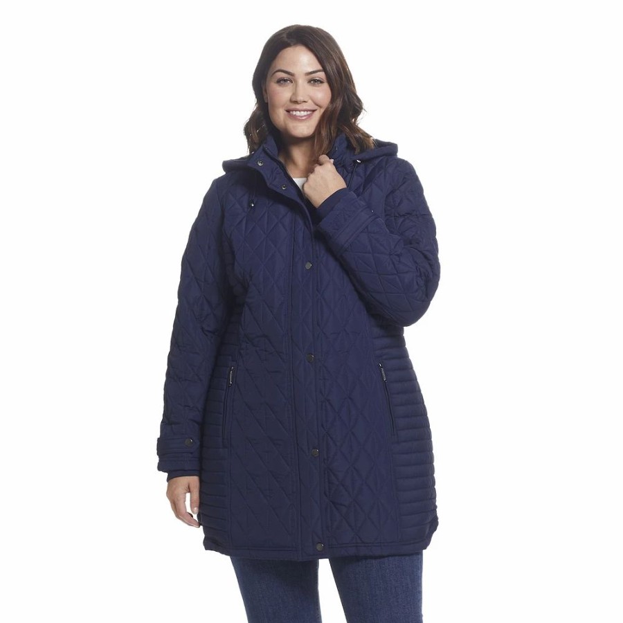 Clothing * | Plus Size Weathercast Hooded Quilted Walker Jacket