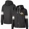 Clothing * | Women'S Colosseum Black Iowa Hawkeyes Mia Striped Full-Snap Hoodie Jacket