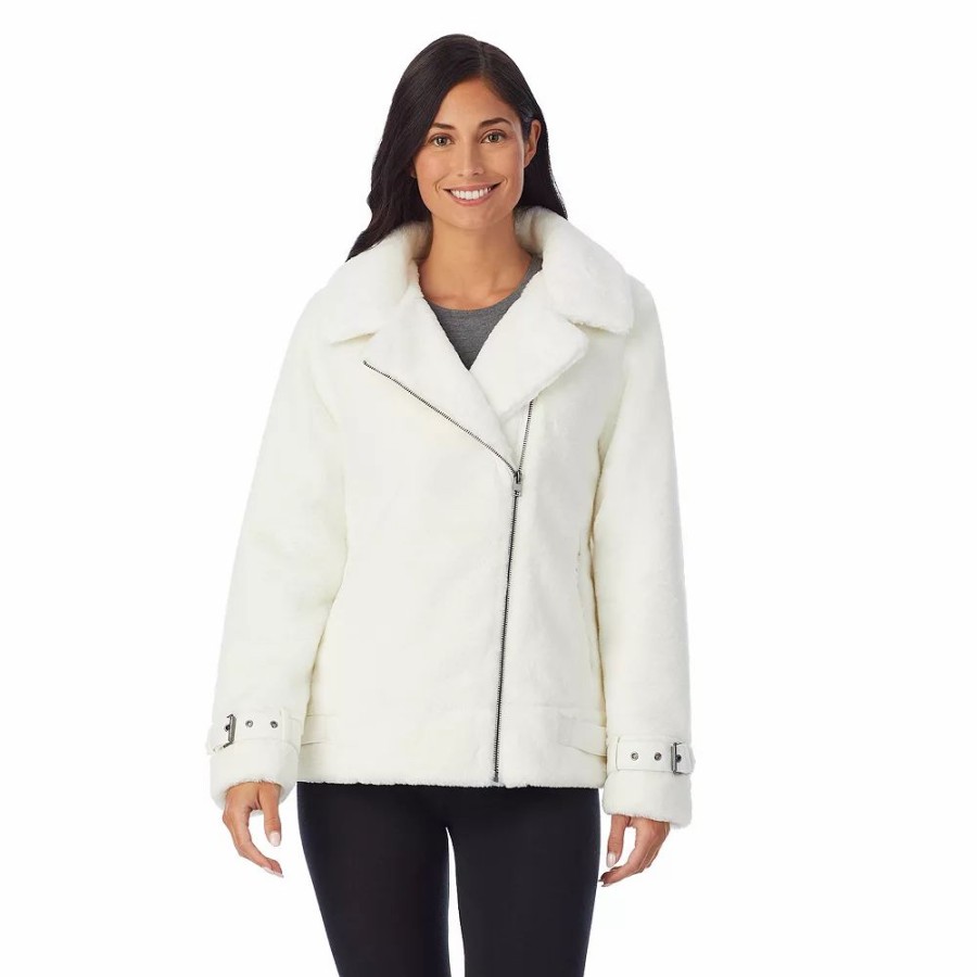 Clothing * | Women'S Cuddl Duds Fleece Faux-Fur Moto Jacket