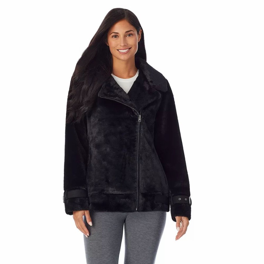 Clothing * | Women'S Cuddl Duds Fleece Faux-Fur Moto Jacket