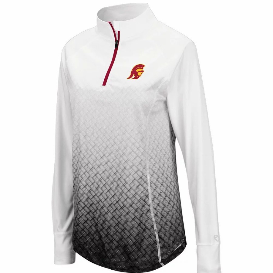 Clothing * | Women'S Colosseum White/Black Usc Trojans Magic Ombre Raglan Quarter-Zip Top