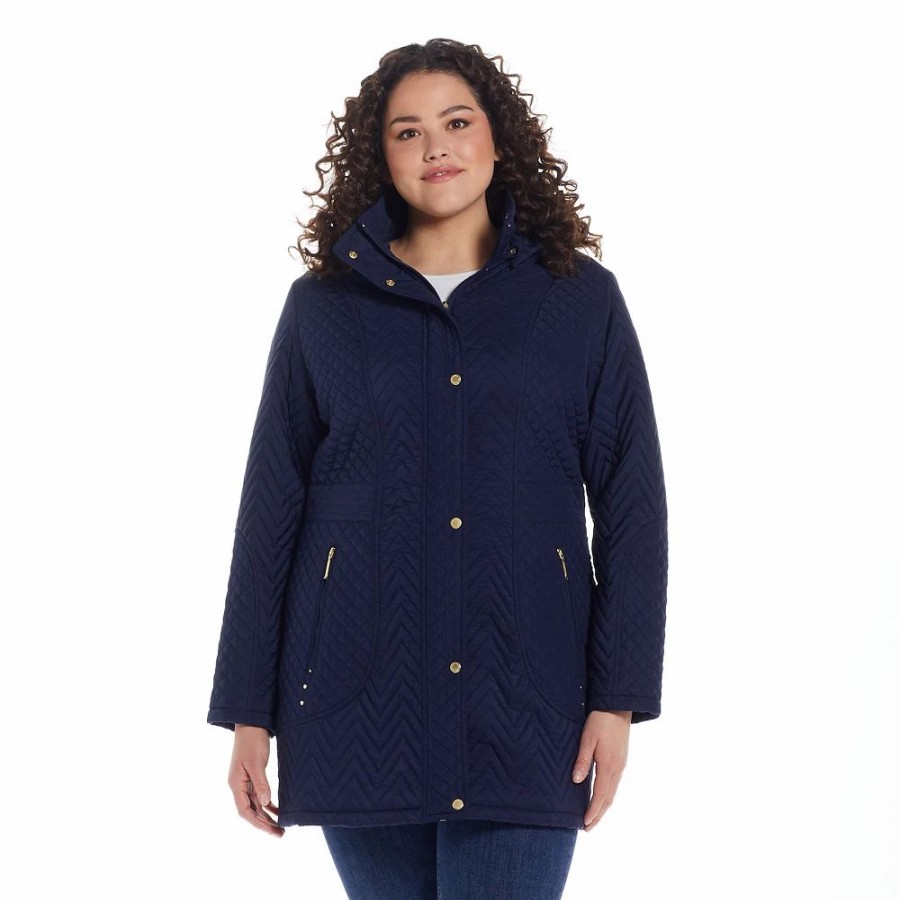 Clothing * | Plus Size Weathercast Hooded Quilted Walker Jacket